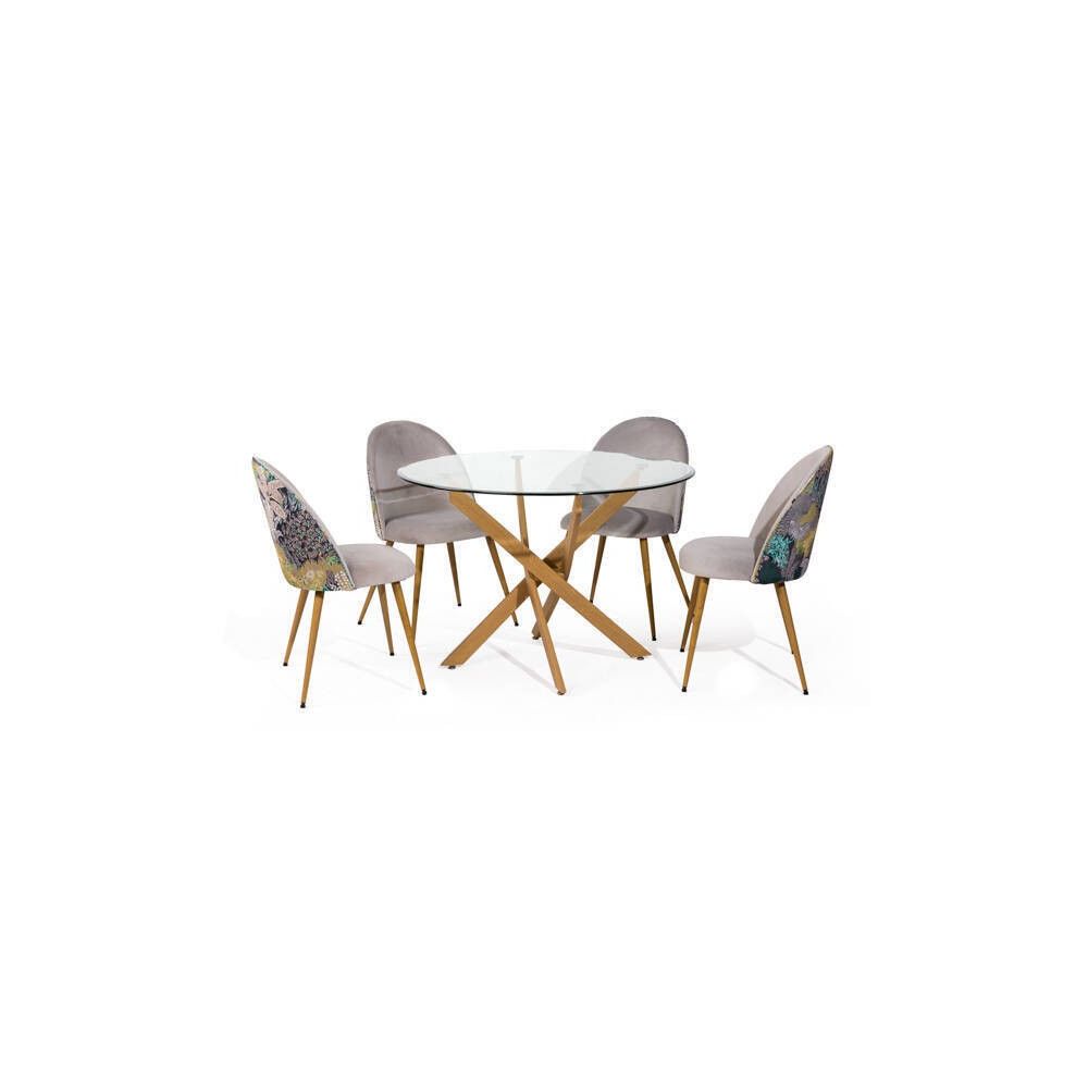 Mesa Redonda con Tapa de Cristal y Estructura Metálica Acabado Madera | Medidas: 110 x 73 cm