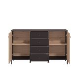 Aparador de Estilo Artisan Negro con 2 Puertas y 4 Cajones - Medidas 157x40x92,5 cm