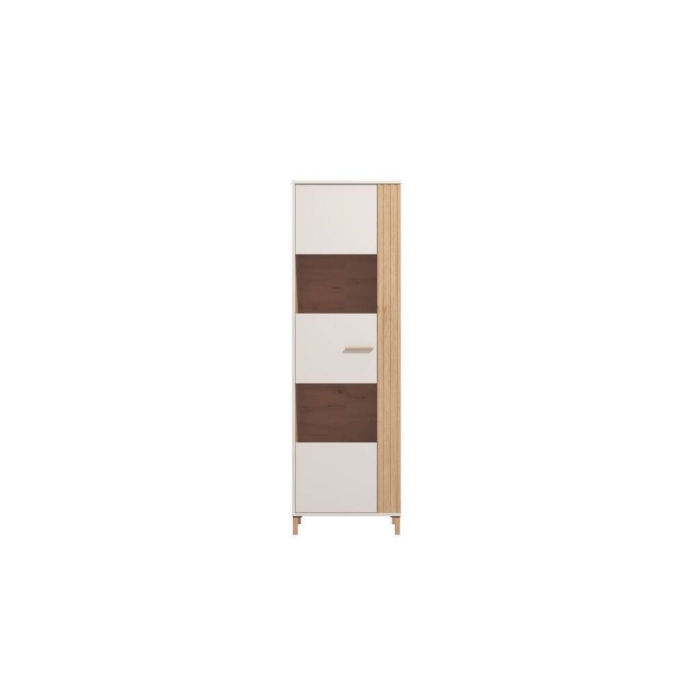 Vitrina Alta en Melamina Color Cashmere y Roble Artisan con 1 Puerta Acristalada - Medidas 59,5x40x192,5 cm