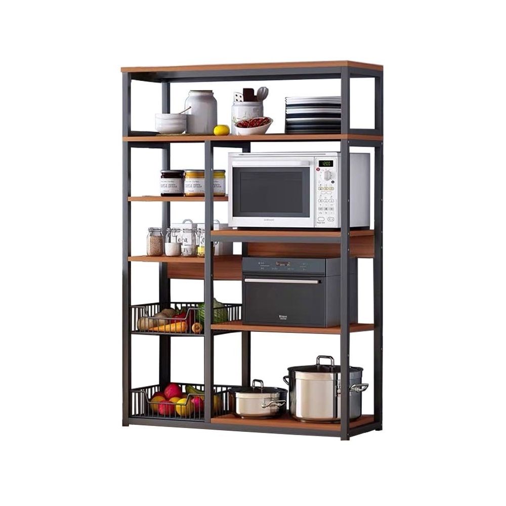 Estantería de Cocina, Estante Abierto de Pie 2 Mallas metálicas y múltiples Estantes 80x30x142cm, Color Negro y Madera