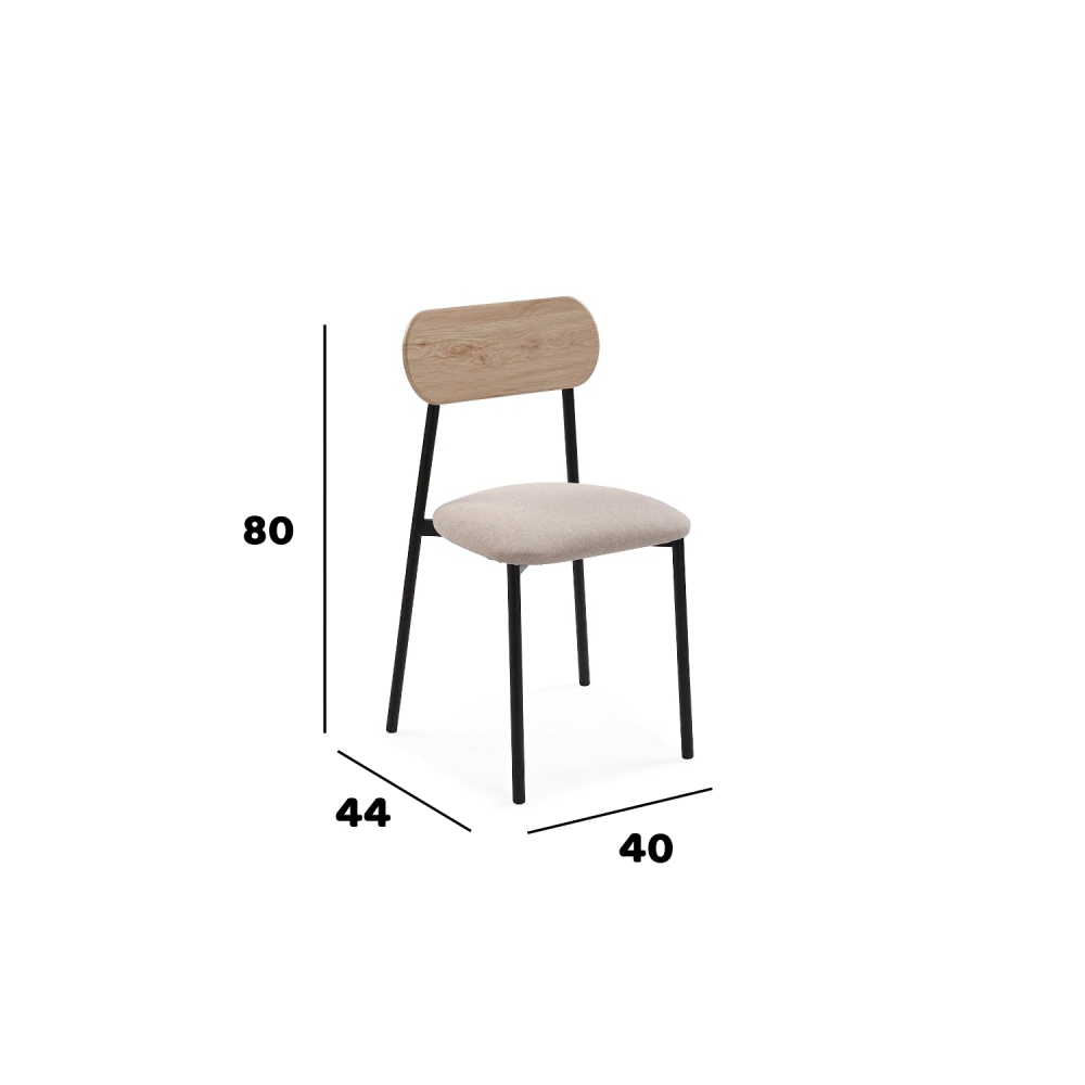 Conjunto de Mesa y 4 Sillas con Estructura Metálica Negra , Asiento en Tela Beige - Mesa 100x70x75 cm, Silla 40x44x80 cm