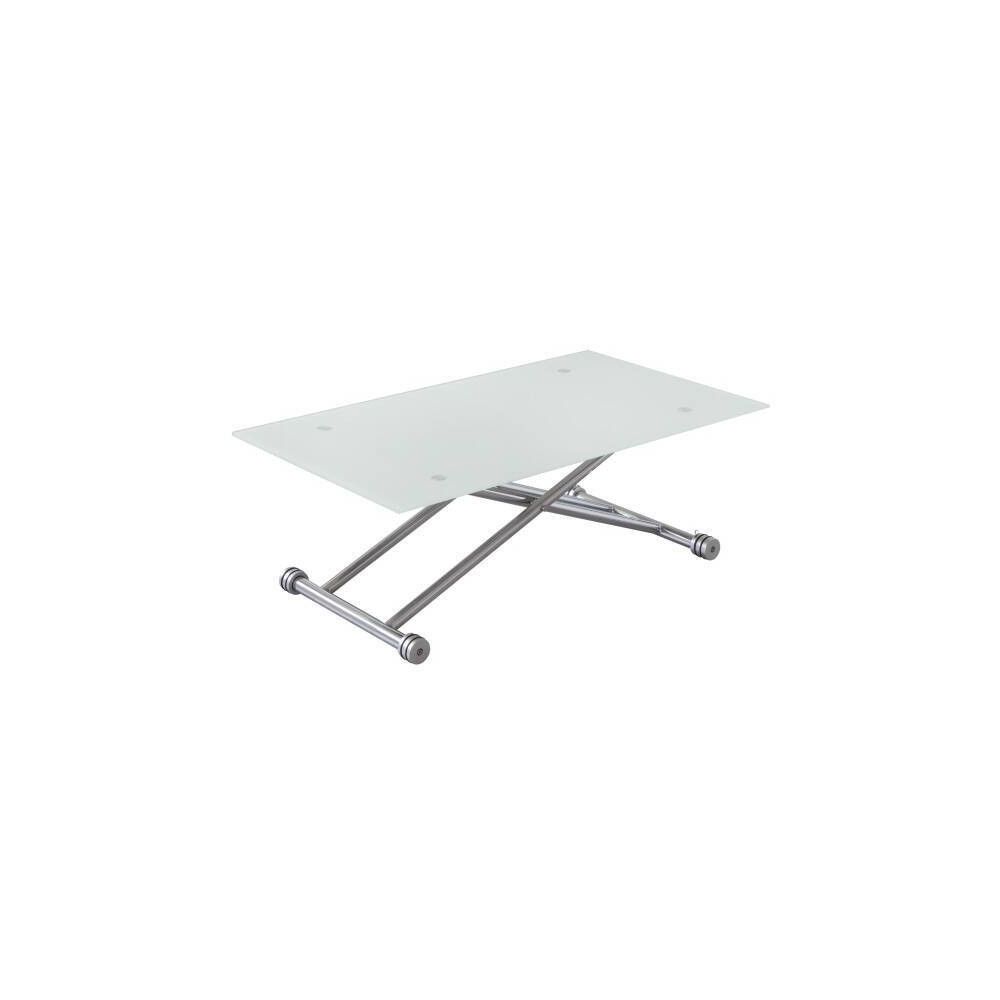Mesa de Centro Elevable, Cristal de 8 mm y Estructura con Ruedas - Tapa Color Blanco, Mueble Moderno - Medidas 120x70x40-75 cm