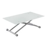 Mesa de Centro Elevable, Cristal de 8 mm y Estructura con Ruedas - Tapa Color Blanco, Mueble Moderno - Medidas 120x70x40-75 cm