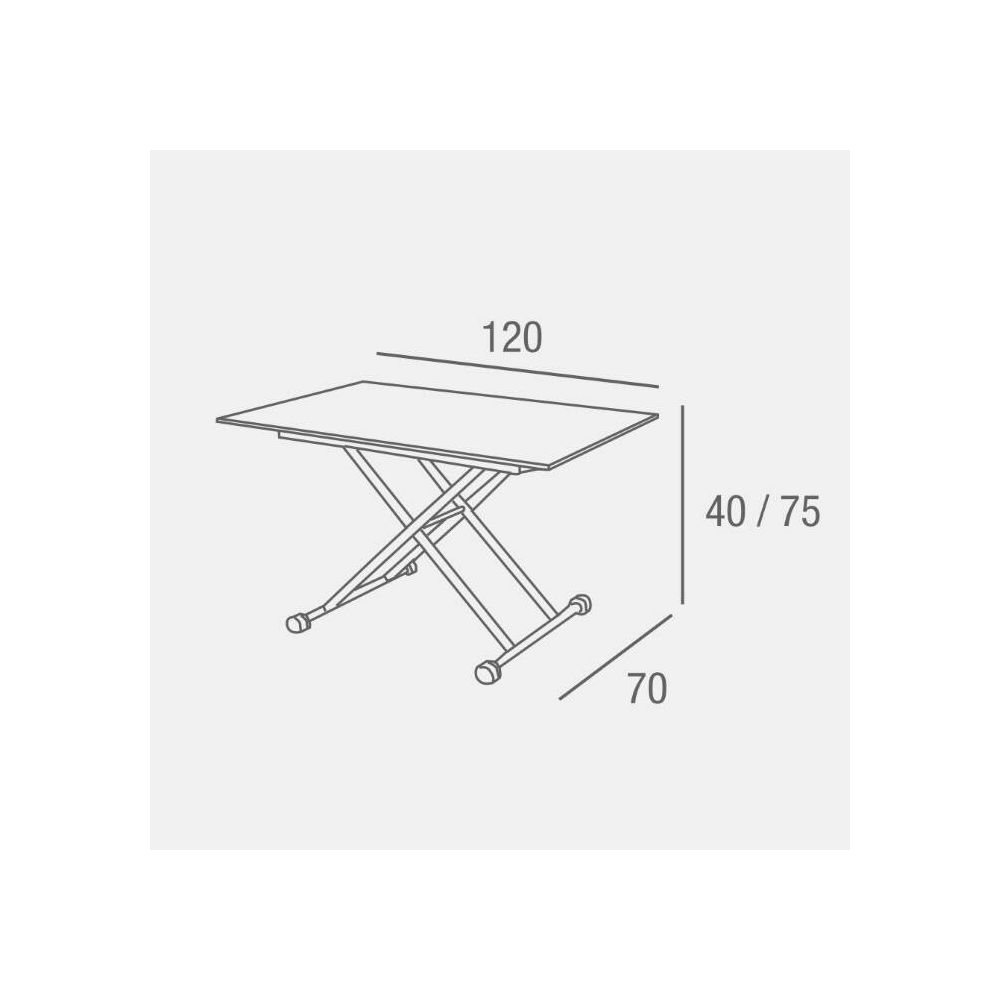Mesa de Centro Elevable, Cristal de 8 mm y Estructura con Ruedas - Tapa Color Blanco, Mueble Moderno - Medidas 120x70x40-75 cm