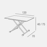Mesa de Centro Elevable, Cristal de 8 mm y Estructura con Ruedas - Tapa Color Blanco, Mueble Moderno - Medidas 120x70x40-75 cm