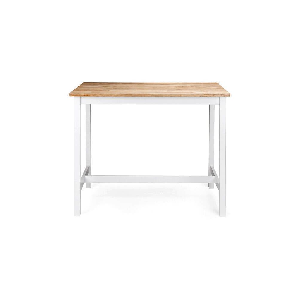 Mesa Alta de Madera Lacada en Blanco Mate con Tapa en Color Roble - Medidas 108x60x91 cm
