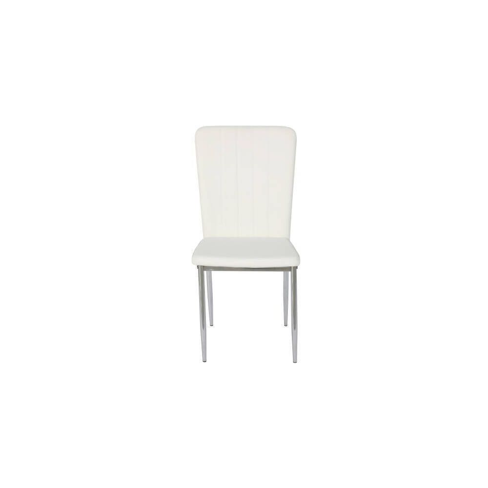 6 Sillas de Comedor con Relleno de Espuma, Tapizado en Símil Piel Blanco y Patas Metálicas Cromadas - Medidas 44x91,5x47 cm