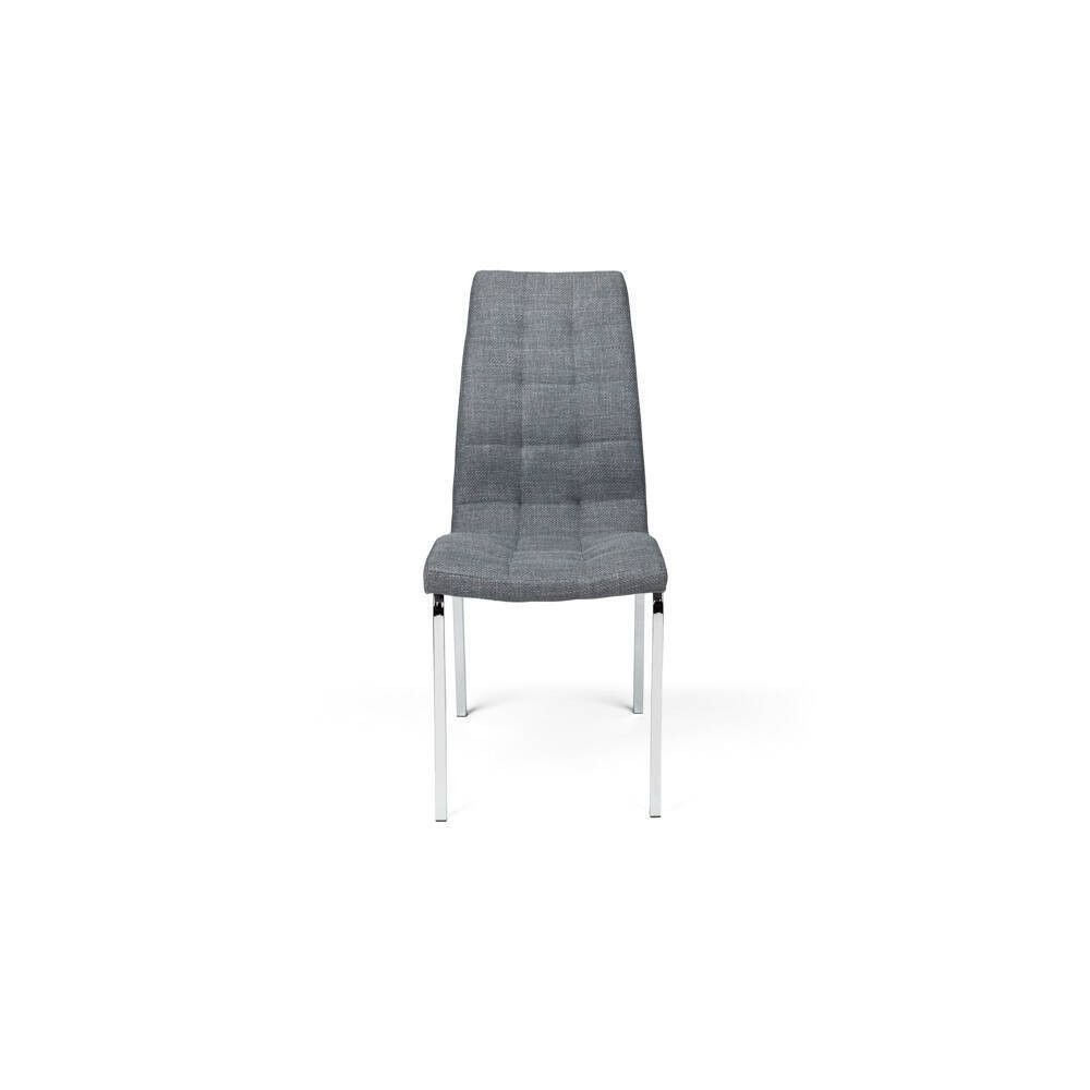 Juego de 4 Sillas Tapizadas en Símil Piel Gris Claro  con Patas Cromadas, Asiento y Respaldo Ergonómicos- Medidas 43x63x97 cm