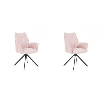 Juego de 2 Sillas con Brazos Tapizadas en Tela Rosa y Patas en Acabado Negro, Mecanismo Giratorio 180º-  Medidas 63x62x93 cm