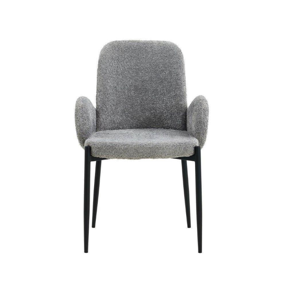 Juego de 2 Sillas con Brazos Tapizadas en Tela Gris y Patas Metálicas Negras - Medidas 60x57x88 cm