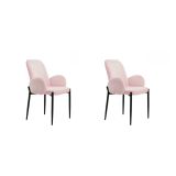 Juego de 2 Sillas con Brazos Tapizadas en Tela Rosa y Patas Metálicas Negras - Medidas 60x57x88 cm