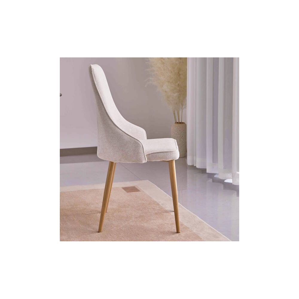 Juego de 4 Sillas Tapizadas en Tela Beige Repelente al Agua con Patas Metálicas en Acabado Madera - Medidas 96x56x40 cm