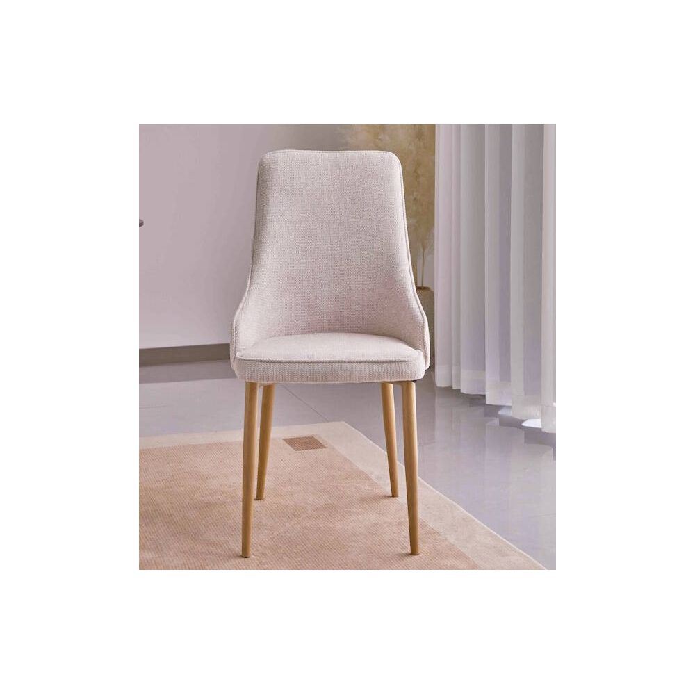 Juego de 4 Sillas Tapizadas en Tela Beige Repelente al Agua con Patas Metálicas en Acabado Madera - Medidas 96x56x40 cm
