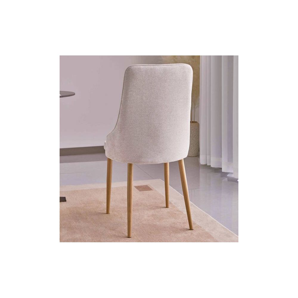 Juego de 4 Sillas Tapizadas en Tela Beige Repelente al Agua con Patas Metálicas en Acabado Madera - Medidas 96x56x40 cm