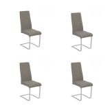 Pack de 4 Sillas Tapizadas en Símil Piel Gris Oscuro con Pata de Tubo Ovalado en Acabado Cromo,Medidas 46x54x110 cm