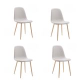 Pack de 4 Sillas con Estructura Tapizada en Tela Beige Claro, Patas Metálicas con Acabado Madera, Medidas 44x53x86 cm