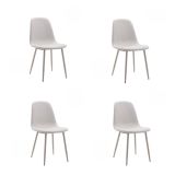Pack de 4 Sillas con Estructura Tapizada en Tela Beige Claro, Patas Metálicas con Acabado en crema, Medidas 44x53x86 cm