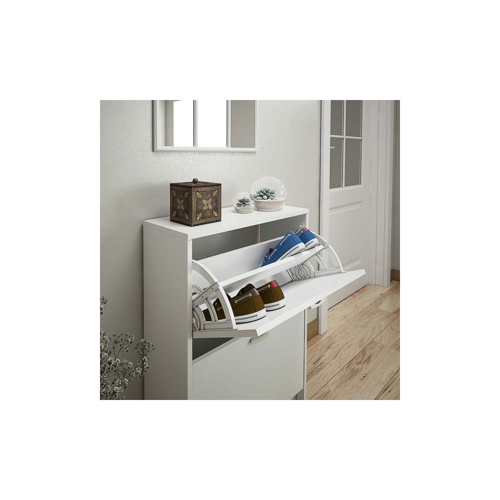 Zapatero Recibidor Blanco – Mueble Auxiliar Estrecho con 2 Puertas | Capacidad 12 Pares | 81,6 x 60 x 25 cm