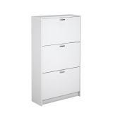 Zapatero Compacto Blanco – Mueble con 3 Puertas y Doble Profundidad | MDF con Acabado Melamina | 70 x 25 x 120 cm