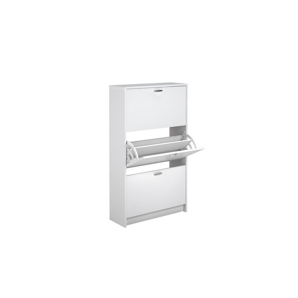 Zapatero Compacto Blanco – Mueble con 3 Puertas y Doble Profundidad | MDF con Acabado Melamina | 70 x 25 x 120 cm