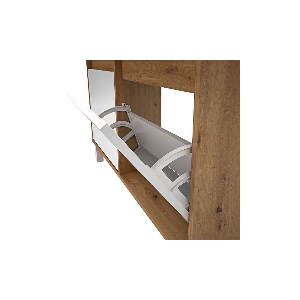 Zapatero de Melamina Roble/Blanco – 4 Puertas Abatibles | Gran Capacidad | 110 x 110 x 20 cm