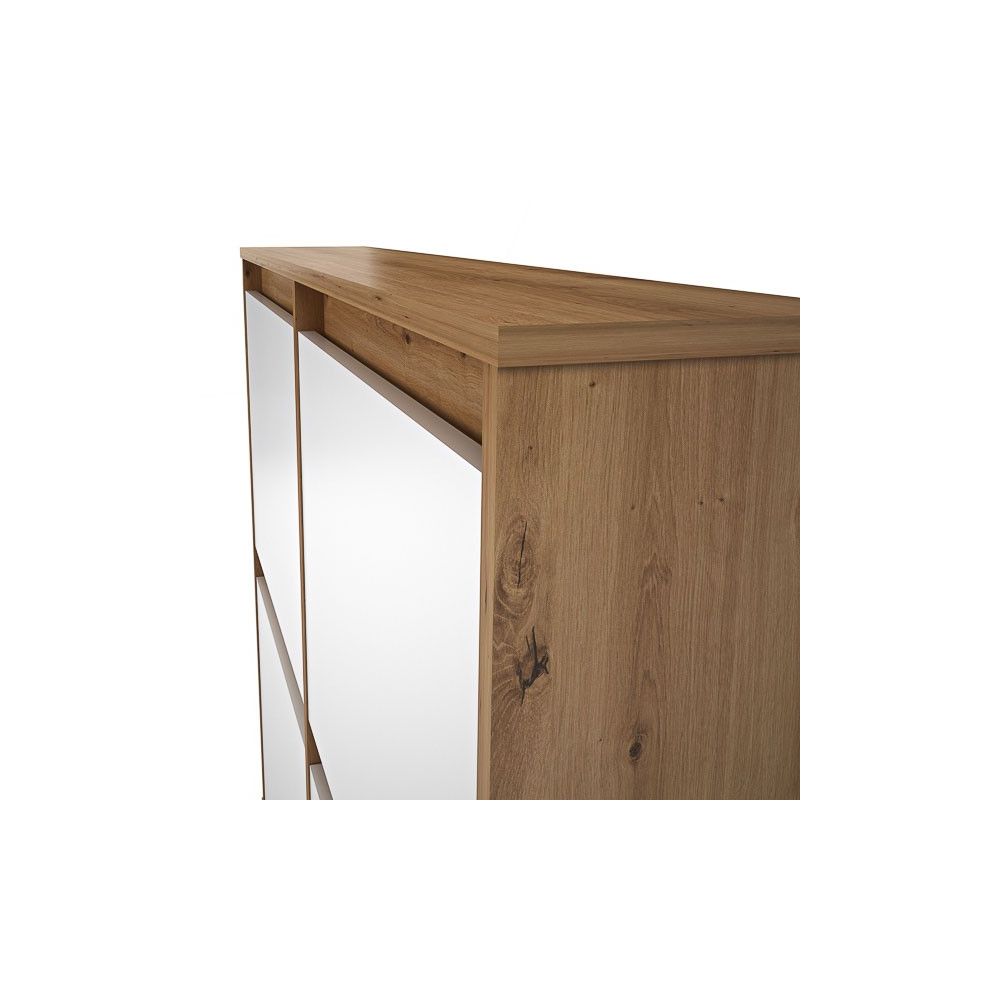 Zapatero de Melamina Roble/Blanco – 4 Puertas Abatibles | Gran Capacidad | 110 x 110 x 20 cm