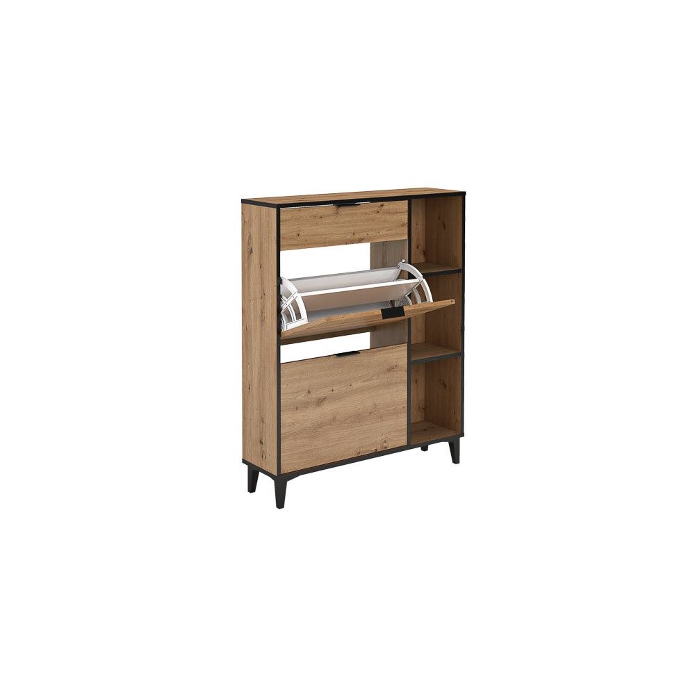 Mueble Zapatero de Entrada – 2 Puertas y 1 Cajón | Color Roble/Pizarra | 110 x 90 x 24,5 cm