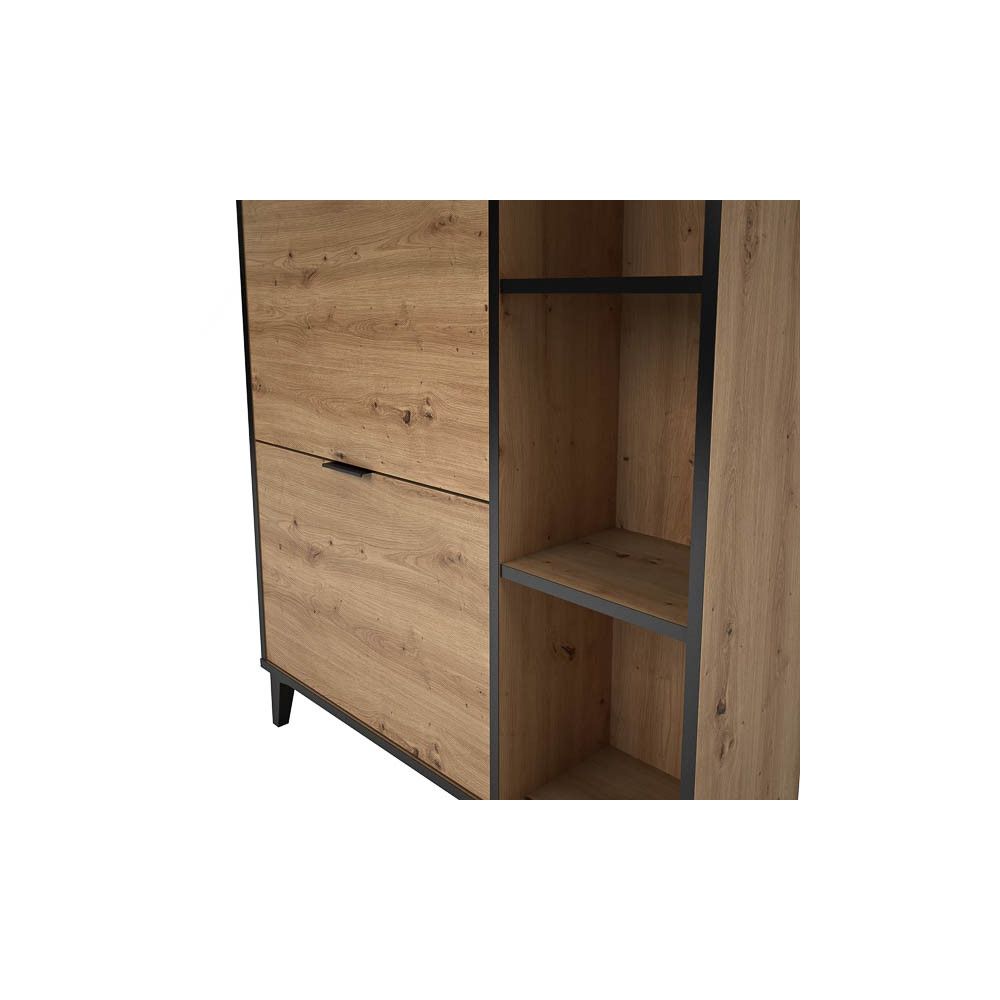 Mueble Zapatero de Entrada – 2 Puertas y 1 Cajón | Color Roble/Pizarra | 110 x 90 x 24,5 cm