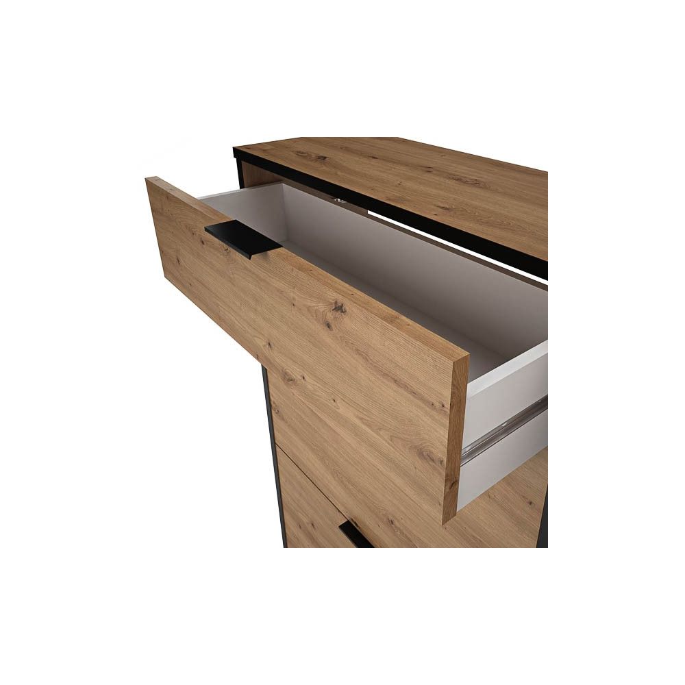 Mueble Zapatero de Entrada – 2 Puertas y 1 Cajón | Color Roble/Pizarra | 110 x 90 x 24,5 cm