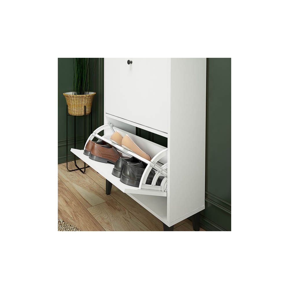 Mueble Zapatero Blanco con 2 Puertas y 1 Cajón | 61,1 x 110 x 25 cm