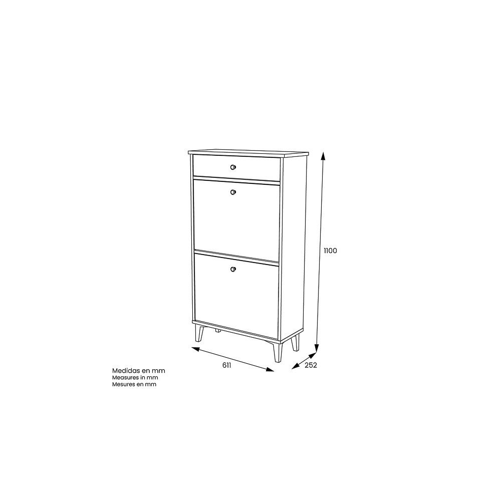 Mueble Zapatero Blanco con 2 Puertas y 1 Cajón | 61,1 x 110 x 25 cm