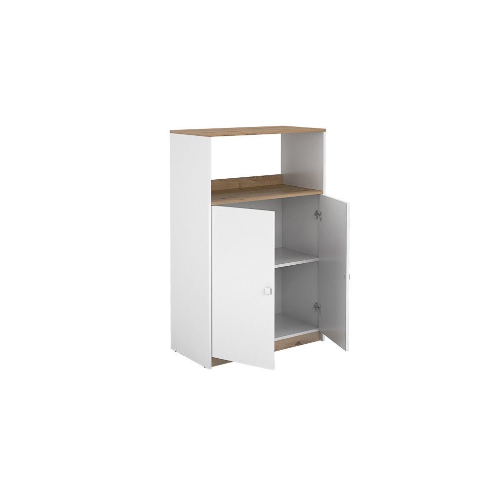 Mueble Auxiliar para Microondas | Color Blanco y Roble | 124 x 80 x 40 cm (alto x ancho x fondo)