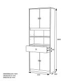 Armario Multiusos Tipo Buffet con 4 Puertas – Acabado Blanco y Roble – 180 x 67 x 29 cm (alto x ancho x fondo)