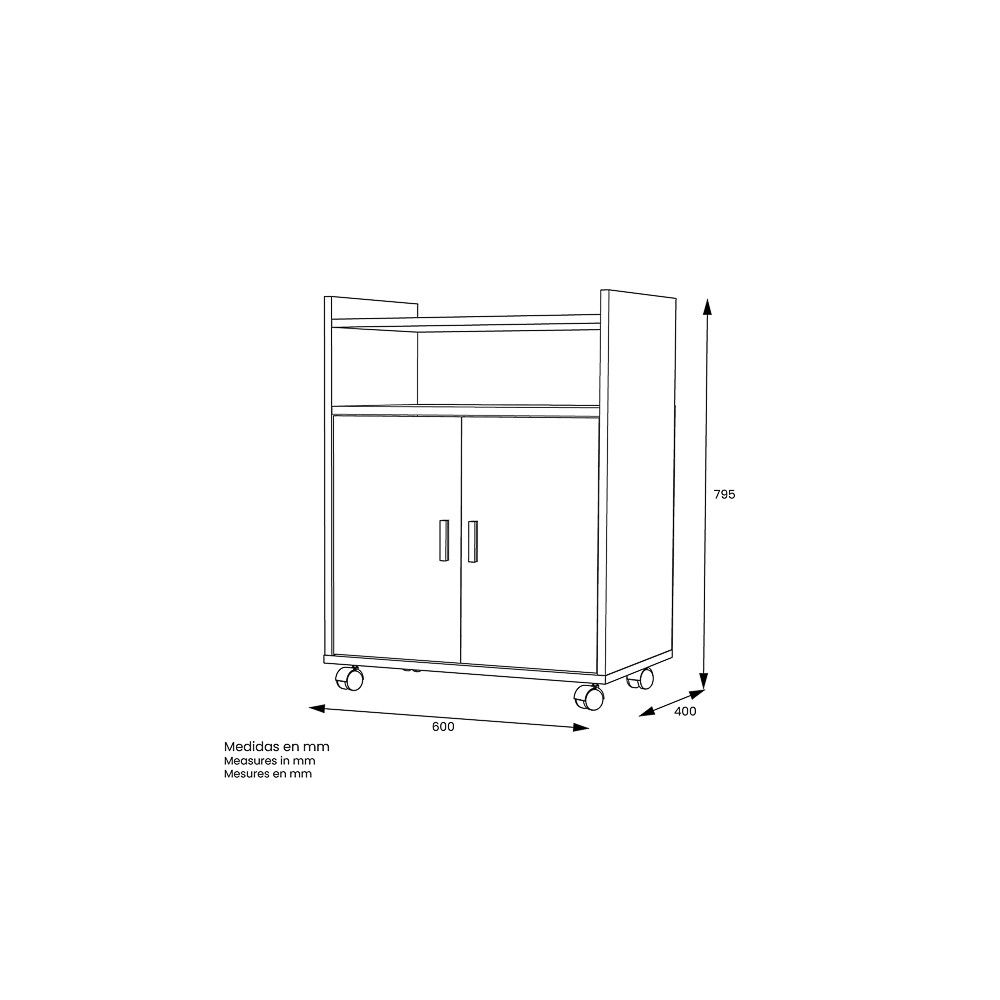 Mueble Auxiliar para Microondas – Acabado Blanco – 79,5 x 60 x 40 cm (alto x ancho x fondo)