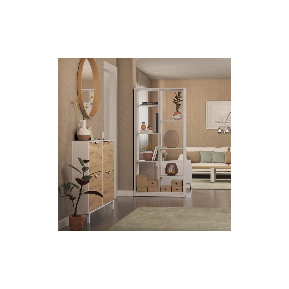 Estantería Alta Salón, Librería, Color Blanco, Medidas: 180 cm (Alto) x 85 cm (Ancho) x 28,5 cm (Fondo
