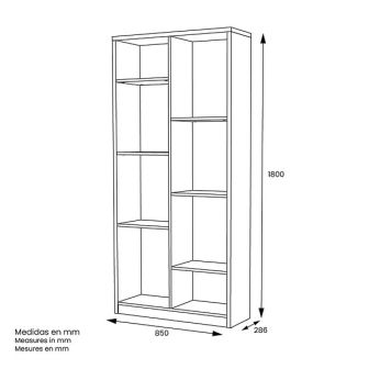 Estantería Alta Salón, Librería, Color Blanco, Medidas: 180 cm (Alto) x 85 cm (Ancho) x 28,5 cm (Fondo