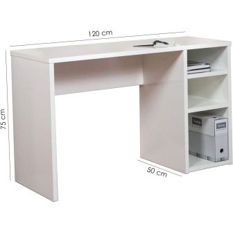 Mesa Escritorio | Mesa Estudio con 3 estantes | Color Blanco Brillo | Medidas: 120 x 75 x 50 cm