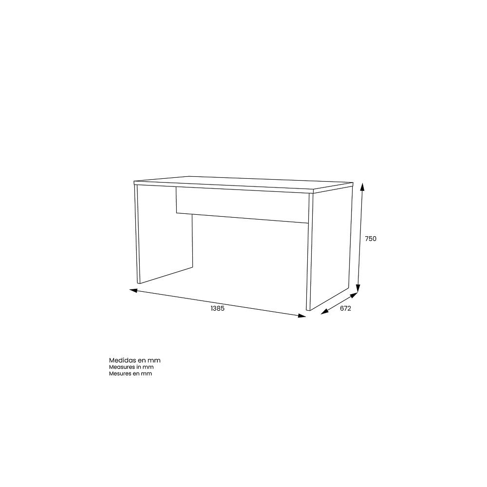 Mesa de Escritorio 138 Cm de ancho con patas de Madera Blanca y tapa Color Roble 67x75x138 Cm