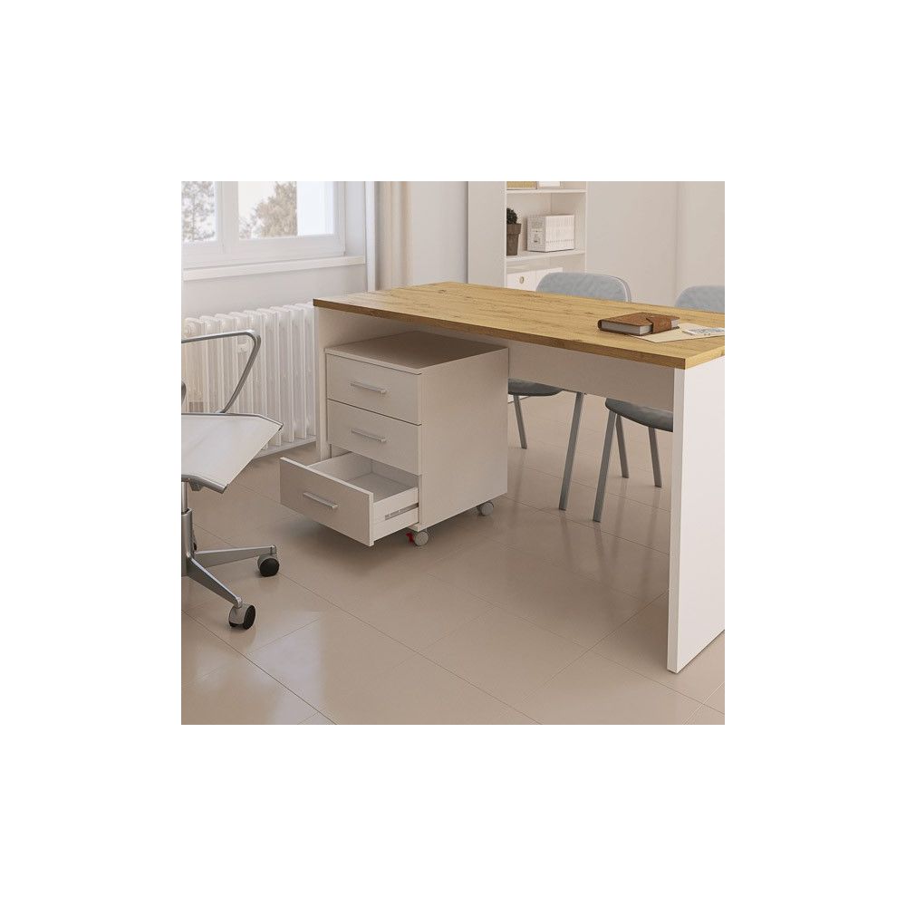 Cajoneras Para escritorio con ruedas 3 Cajones color blanco 58 x 45 x 44 Cm (alto x ancho x fondo)