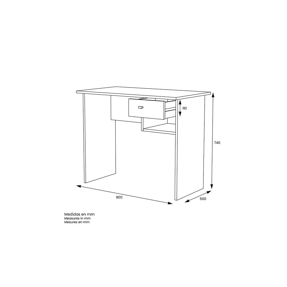 Mesa de Escritorio y Trabajo en Color Blanco, 90x50x74cm - Con Cajón y Estante para Oficina o Estudio