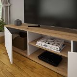 Mueble Salón Comedor 2 Módulos y 1 Estantería con puertas Color Blanco Y roble Estilo Moderno 180x80x40 Cm