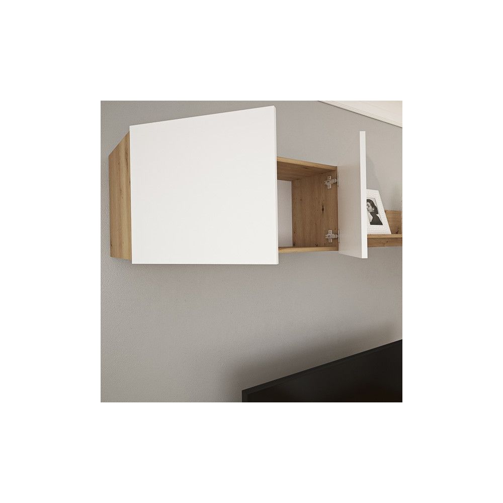 Mueble Salón Comedor 2 Módulos y 1 Estantería con puertas Color Blanco Y roble Estilo Moderno 180x80x40 Cm