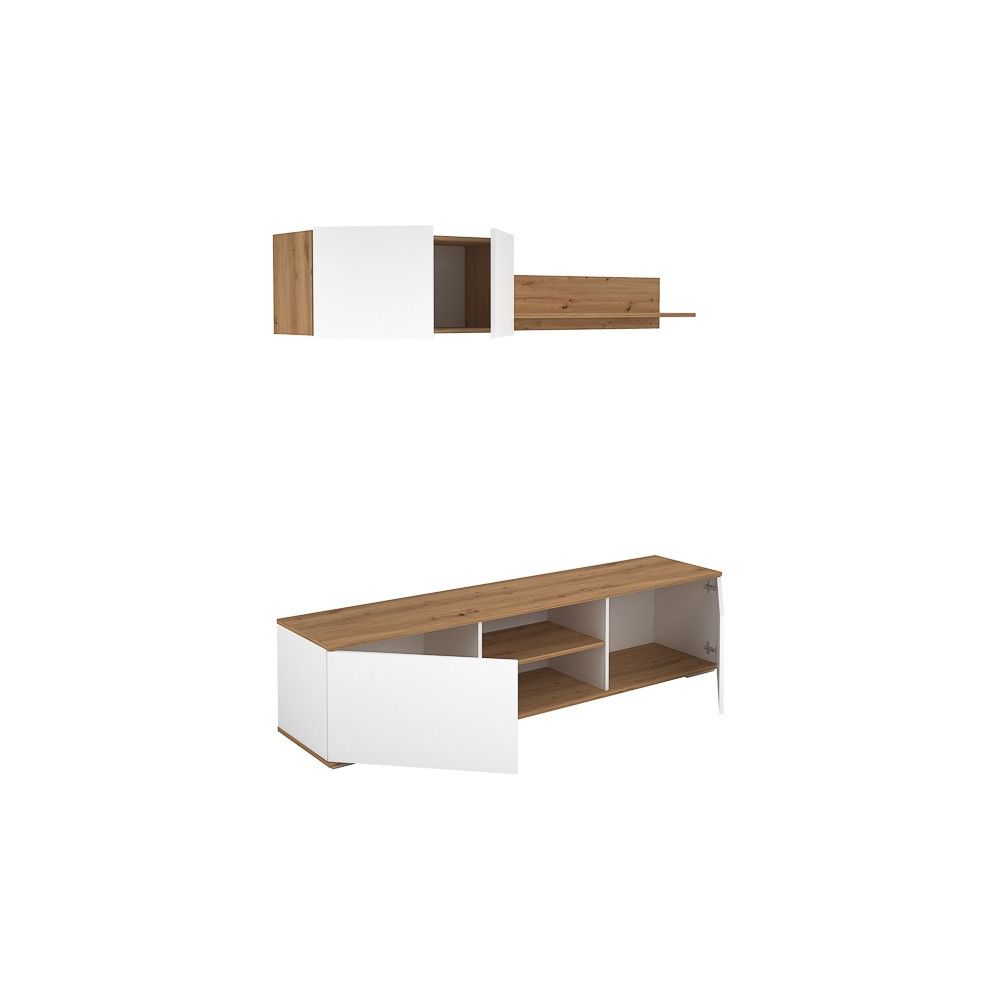 Mueble Salón Comedor 2 Módulos y 1 Estantería con puertas Color Blanco Y roble Estilo Moderno 180x80x40 Cm