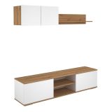 Mueble Salón Comedor 2 Módulos y 1 Estantería con puertas Color Blanco Y roble Estilo Moderno 180x80x40 Cm
