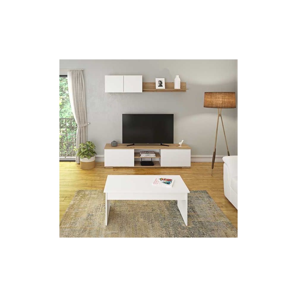 Mesa de Centro Fija, Mesa Auxiliar, Acabado en Blanco, Medidas: 100 cm (Largo) x 50 cm (Ancho) x 41,6 cm (Alto)