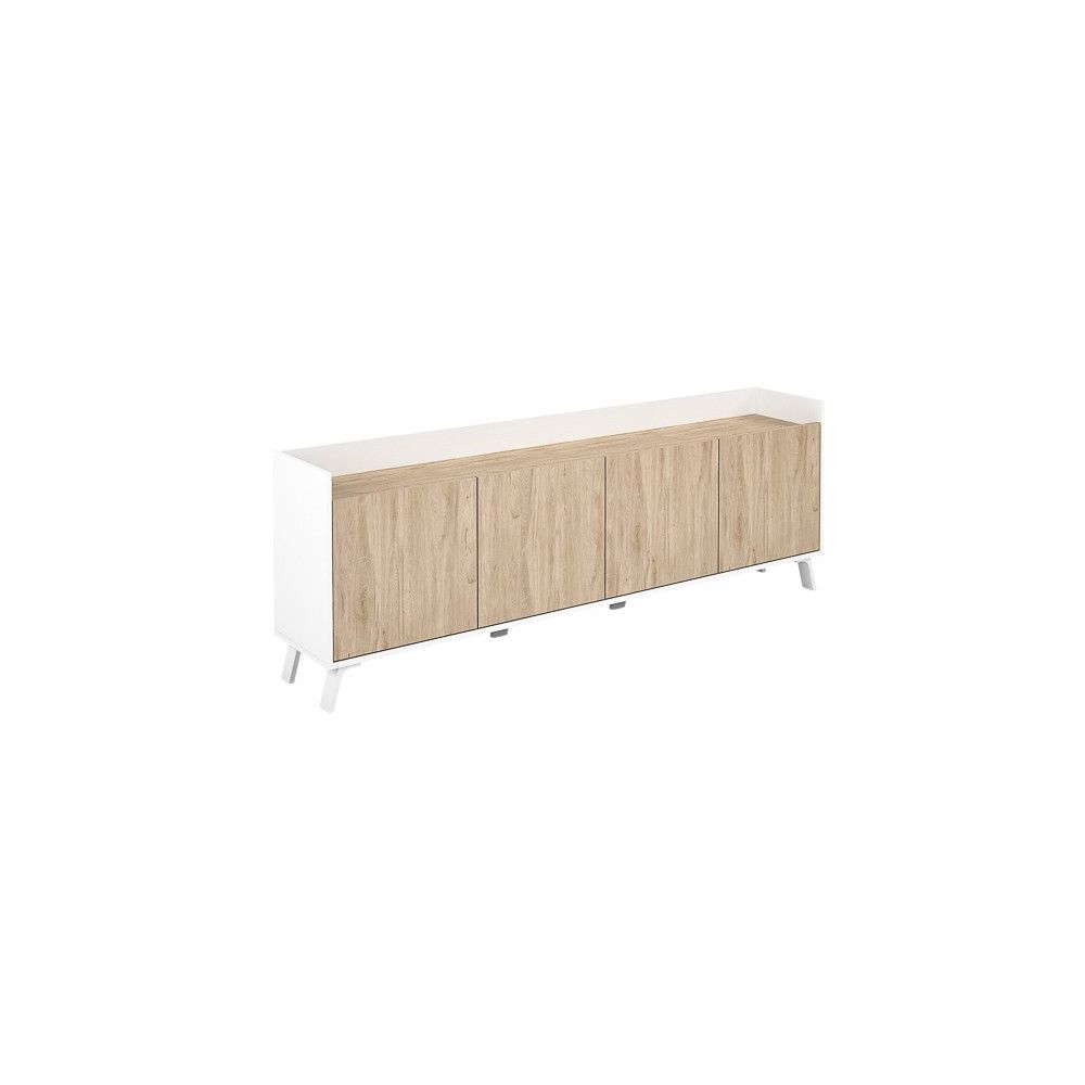 Aparador, Mueble Tv, Salón Comedor 4 Puertas, Armario Auxiliar Color Blanco y Roble, Medidas: 180x63x33,5 Cm