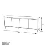 Aparador, Mueble Tv, Salón Comedor 4 Puertas, Armario Auxiliar Color Blanco y Roble, Medidas: 180x63x33,5 Cm