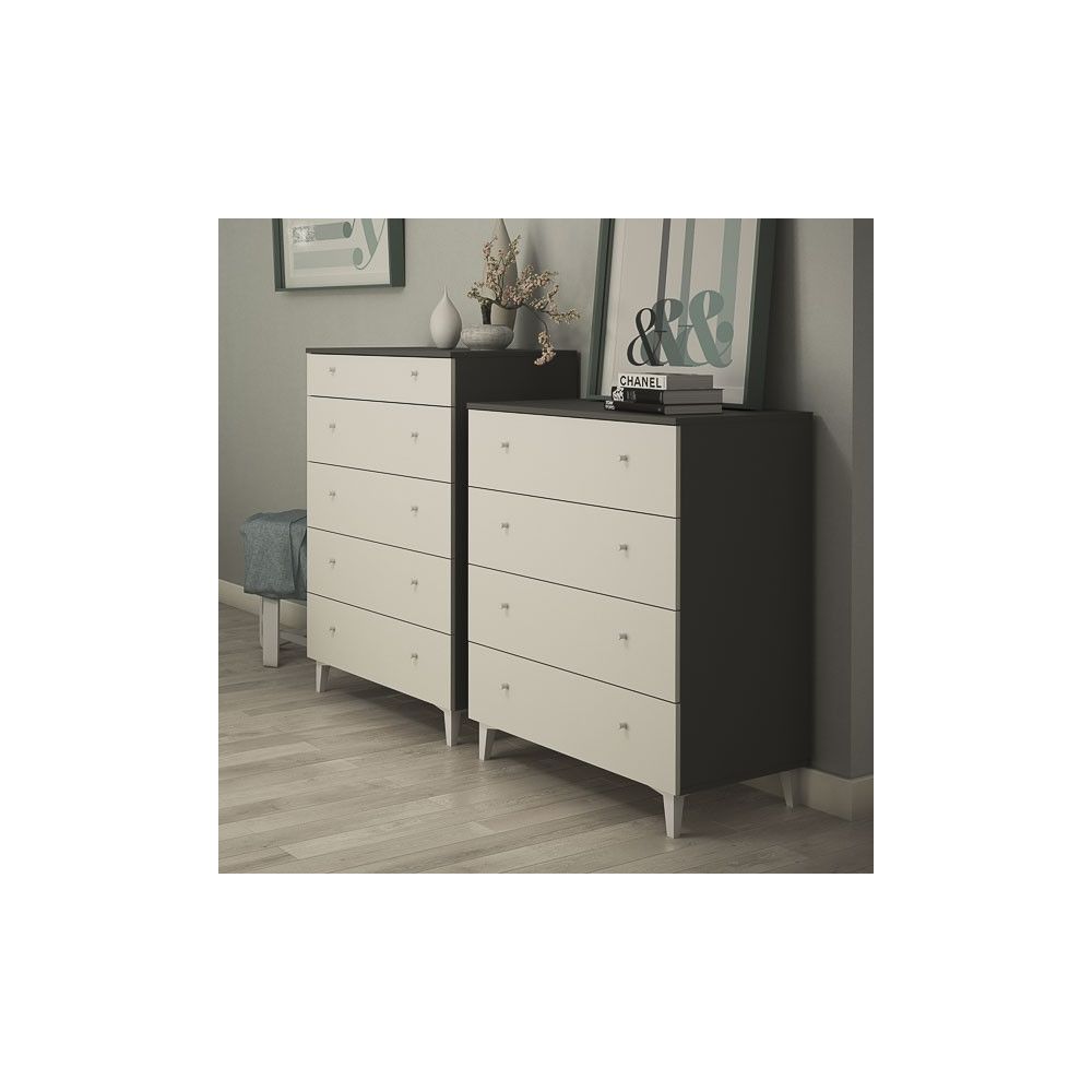 Cómoda con 4 Cajones, para Dormitorio, Acabado en Color Blanco, Medidas: 80 cm (Ancho) x 100 cm (Alto) x 48 cm (Fondo)