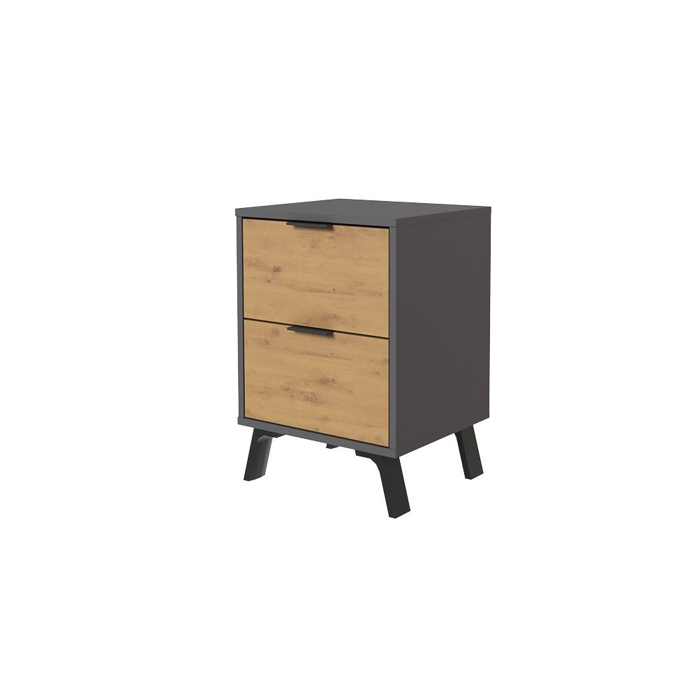 Mesita de noche 2 cajones Moderna acabado Gris/roble 56.5cm(alto) 40cm(ancho) 35cm(fondo)