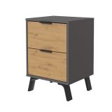 Mesita de noche 2 cajones Moderna acabado Gris/roble 56.5cm(alto) 40cm(ancho) 35cm(fondo)